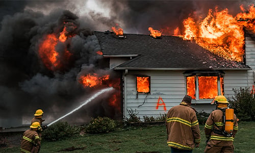 House is on fire with several firefighters outside